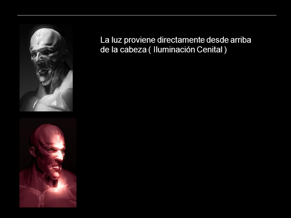 La luz proviene directamente desde arriba de la cabeza ( Iluminación Cenital )