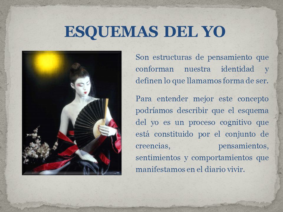 ESQUEMAS DEL YO Son estructuras de pensamiento que conforman nuestra identidad y definen lo que llamamos forma de ser.
