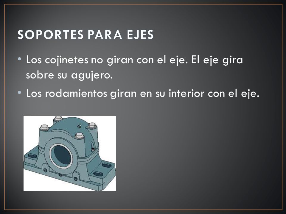SOPORTES PARA EJES Los cojinetes no giran con el eje.