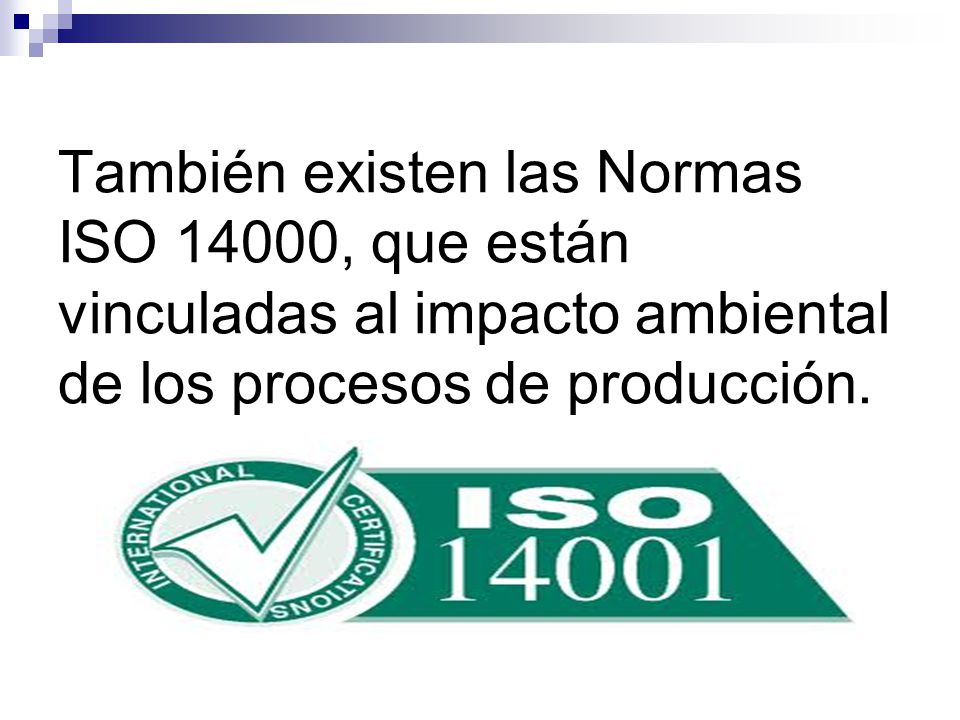 También existen las Normas ISO 14000, que están vinculadas al impacto ambiental de los procesos de producción.