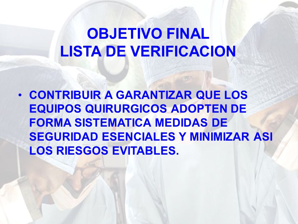 OBJETIVO FINAL LISTA DE VERIFICACION