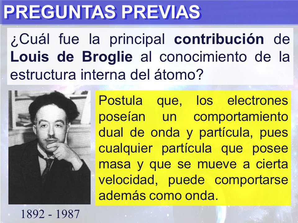 PREGUNTAS PREVIAS ¿Cuál fue la principal contribución de Louis de Broglie al conocimiento de la estructura interna del átomo