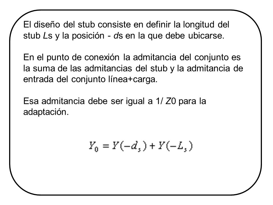 El diseño del stub consiste en definir la longitud del stub Ls y la posición - ds en la que debe ubicarse.