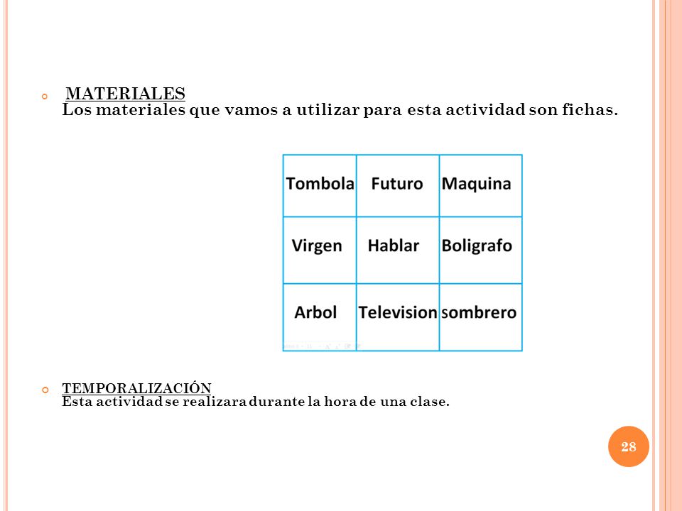 MATERIALES Los materiales que vamos a utilizar para esta actividad son fichas.