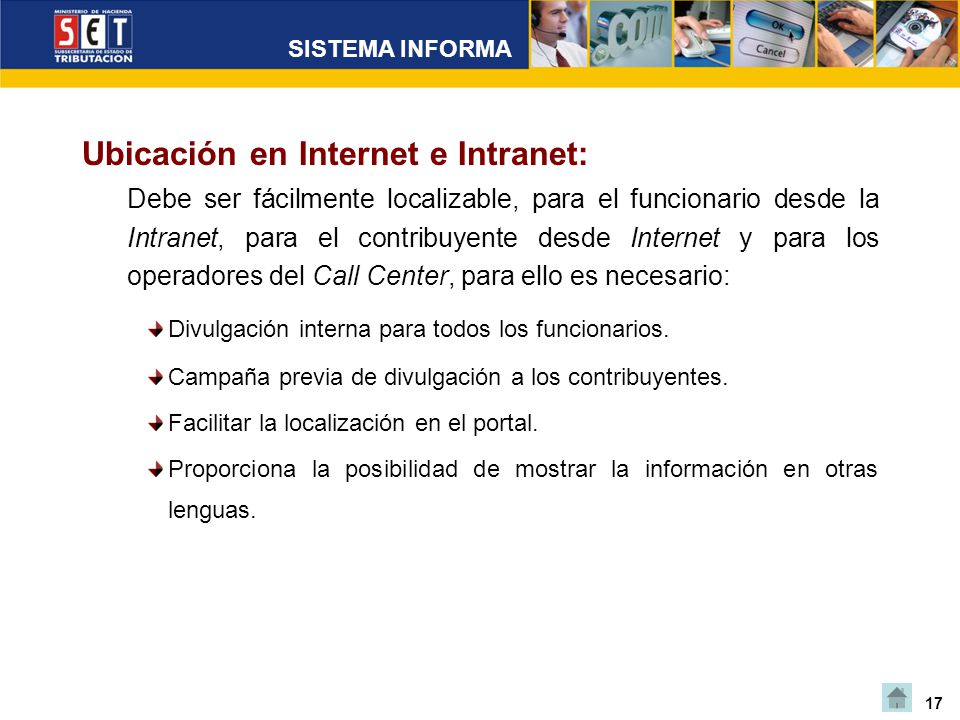 Ubicación en Internet e Intranet:
