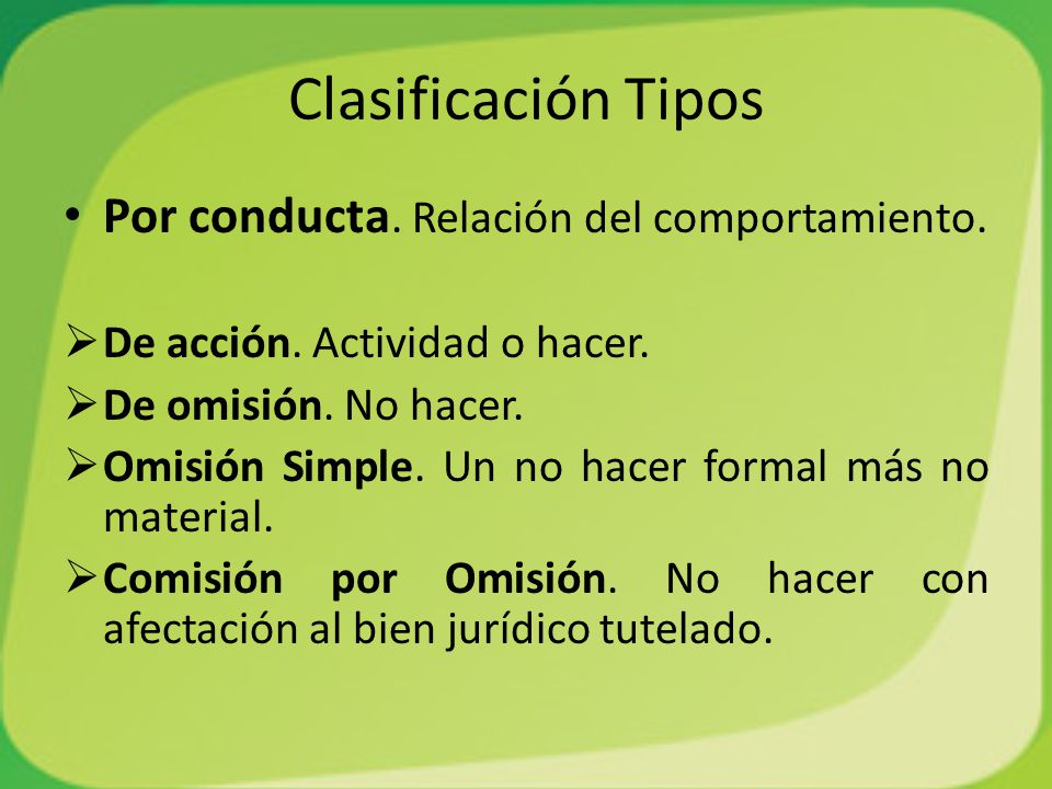 Clasificación Tipos Por conducta. Relación del comportamiento.