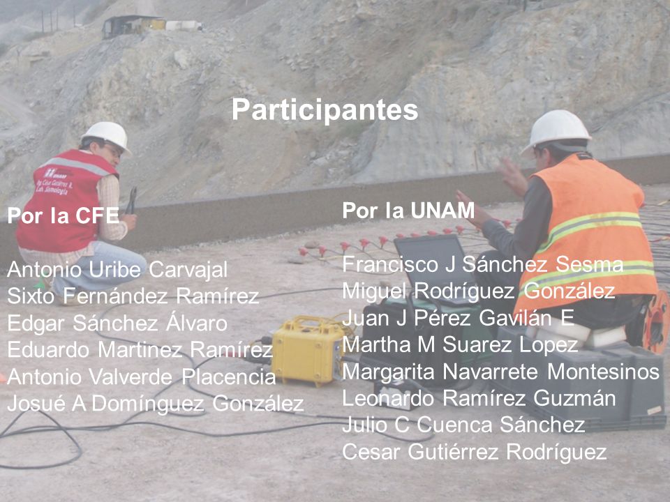 Participantes Por la UNAM Por la CFE Francisco J Sánchez Sesma
