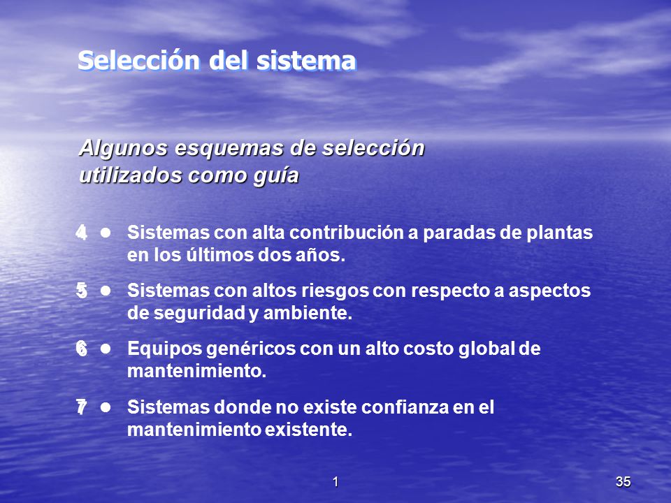 Selección del sistema Algunos esquemas de selección utilizados como guía