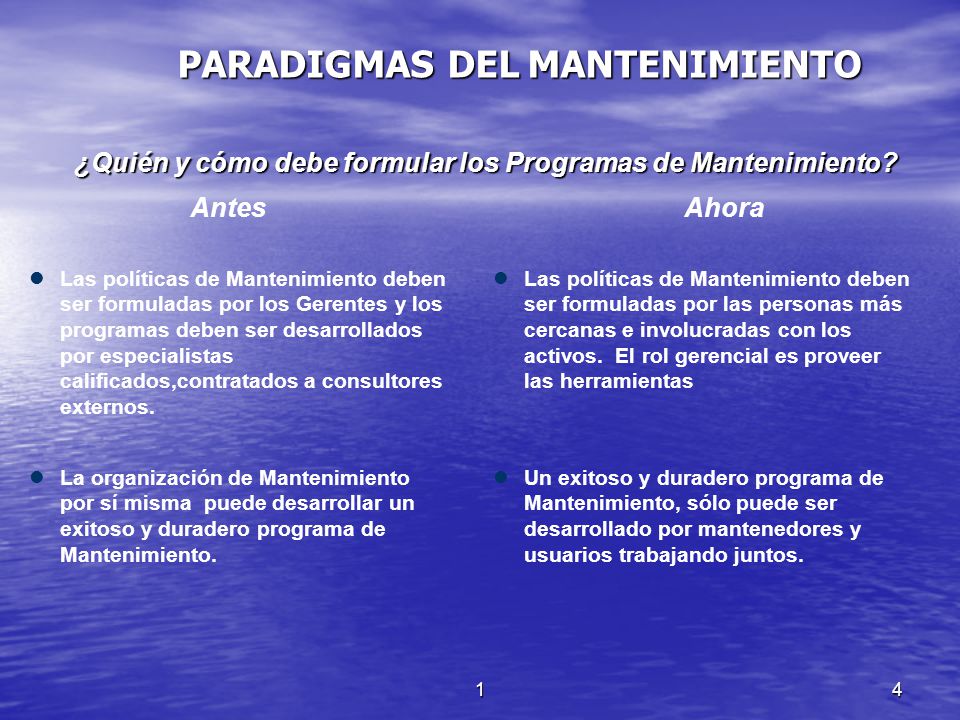 ¿Quién y cómo debe formular los Programas de Mantenimiento