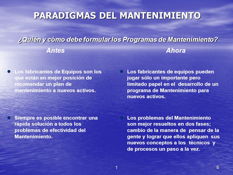 ¿Quién y cómo debe formular los Programas de Mantenimiento