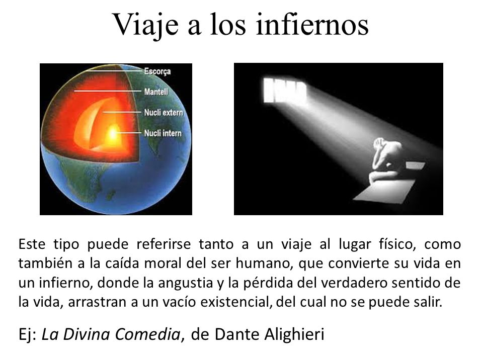 Viaje a los infiernos Ej: La Divina Comedia, de Dante Alighieri