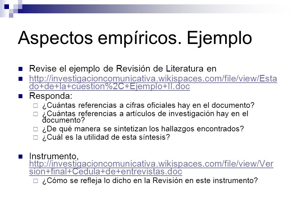 Aspectos empíricos. Ejemplo