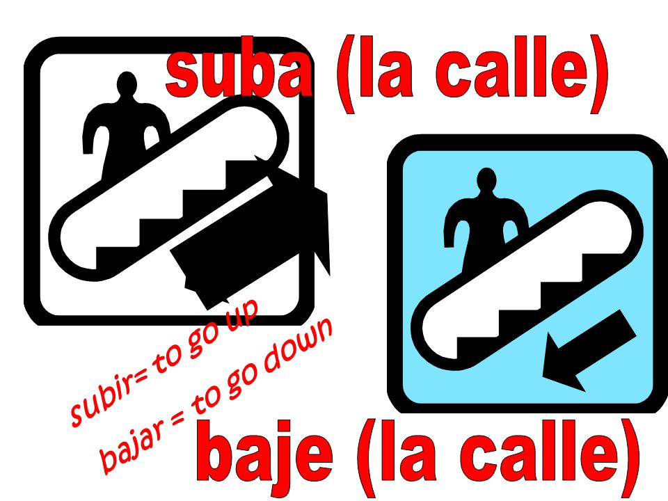 suba (la calle) subir= to go up bajar = to go down baje (la calle)