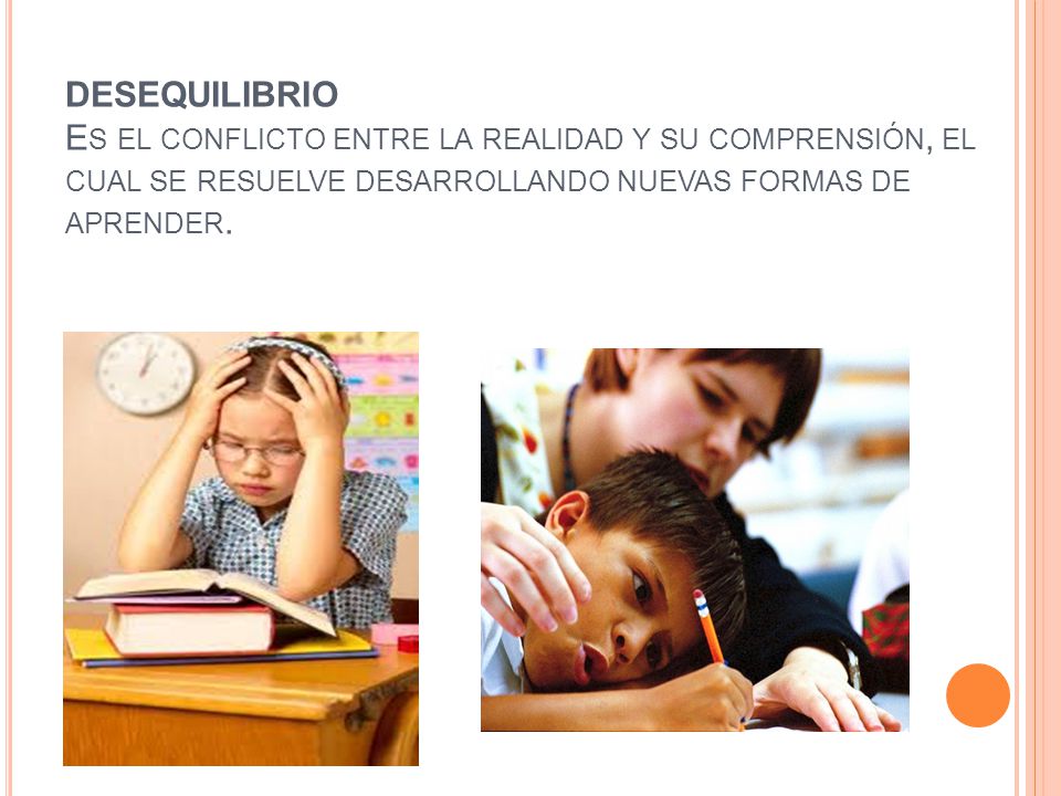 DESEQUILIBRIO Es el conflicto entre la realidad y su comprensión, el cual se resuelve desarrollando nuevas formas de aprender.