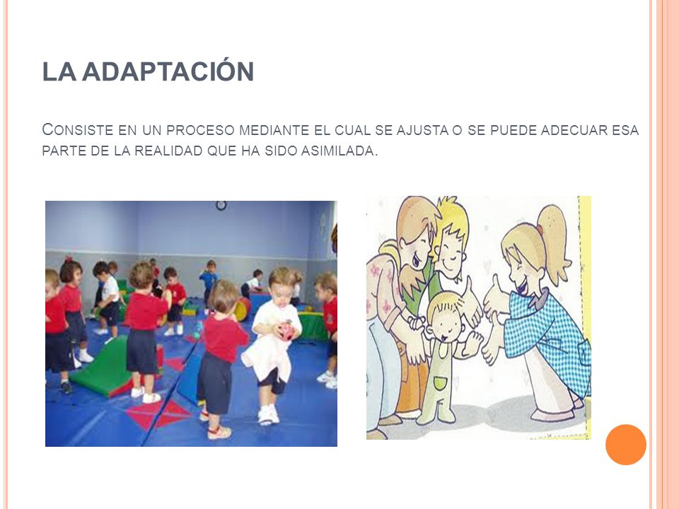 LA ADAPTACIÓN Consiste en un proceso mediante el cual se ajusta o se puede adecuar esa parte de la realidad que ha sido asimilada.