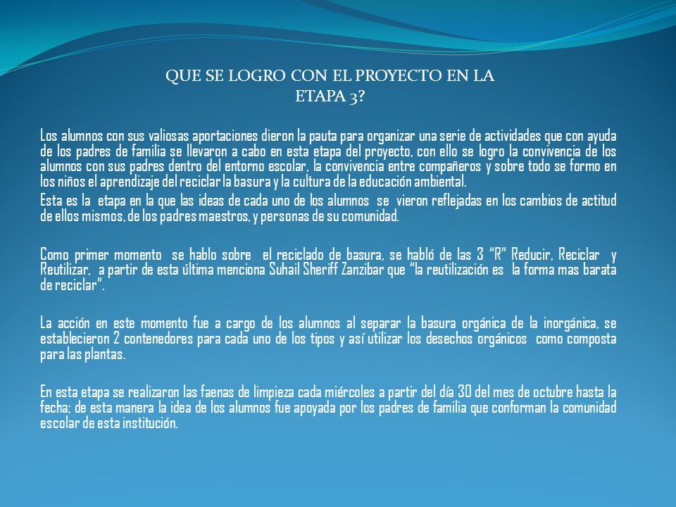 QUE SE LOGRO CON EL PROYECTO EN LA ETAPA 3