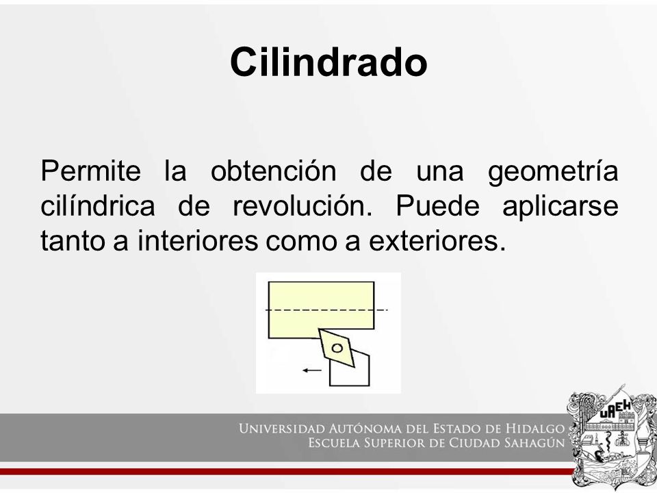 Cilindrado Permite la obtención de una geometría cilíndrica de revolución.
