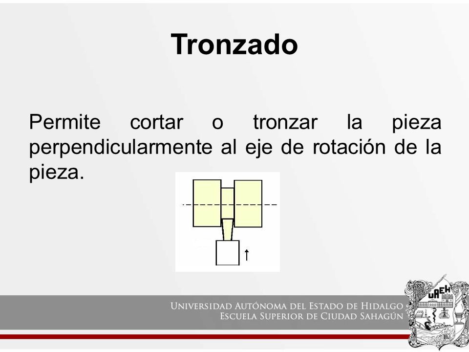 Tronzado Permite cortar o tronzar la pieza perpendicularmente al eje de rotación de la pieza.