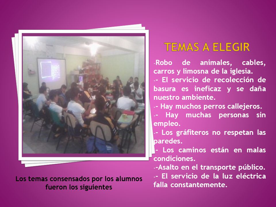 Los temas consensados por los alumnos fueron los siguientes