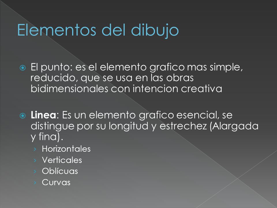 Elementos del dibujo El punto: es el elemento grafico mas simple, reducido, que se usa en las obras bidimensionales con intencion creativa.