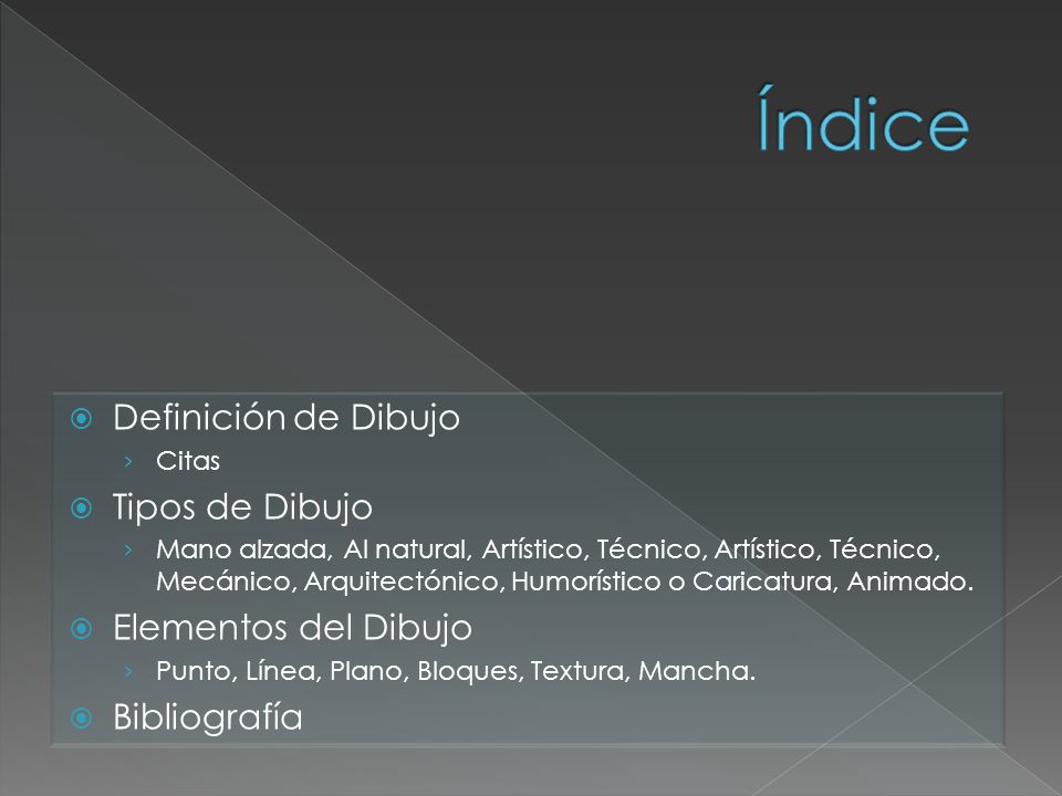 Índice Definición de Dibujo Tipos de Dibujo Elementos del Dibujo