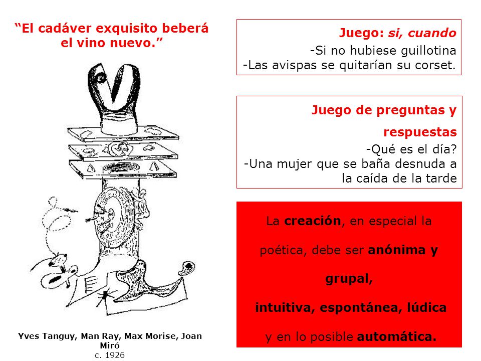 El cadáver exquisito beberá el vino nuevo. Juego: si, cuando