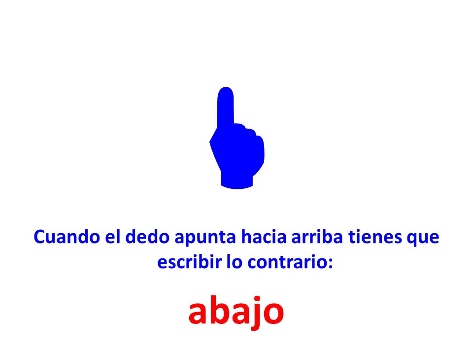Cuando el dedo apunta hacia arriba tienes que escribir lo contrario: