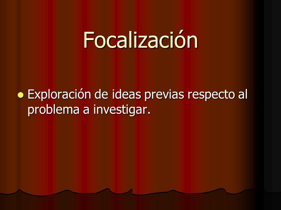 Focalización Exploración de ideas previas respecto al problema a investigar.