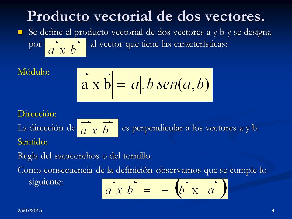 Producto vectorial de dos vectores.