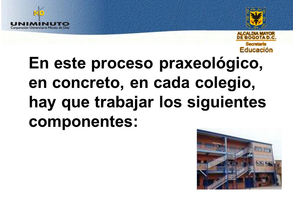 En este proceso praxeológico, en concreto, en cada colegio, hay que trabajar los siguientes componentes: