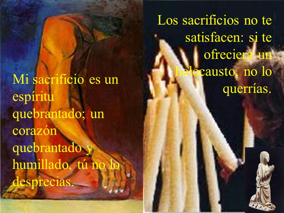 Los sacrificios no te satisfacen: si te ofreciera un holocausto, no lo querrías.