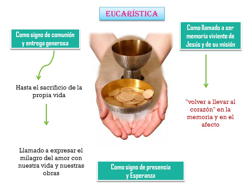 EUCARÍSTICA Como llamado a ser memoria viviente de Jesús y de su misión. Como signo de comunión. y entrega generosa.