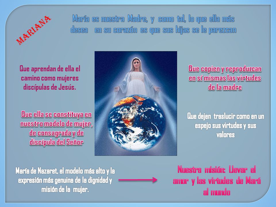 Nuestra misión: Llevar el amor y las virtudes de Mará al mundo