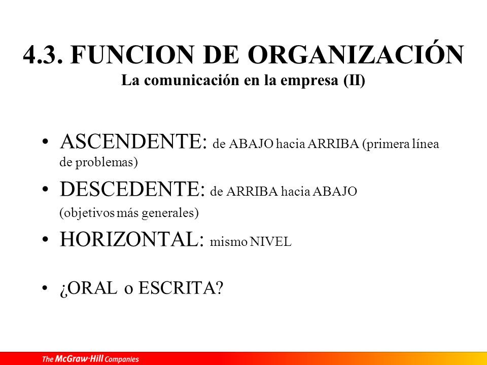 4.3. FUNCION DE ORGANIZACIÓN La comunicación en la empresa (II)