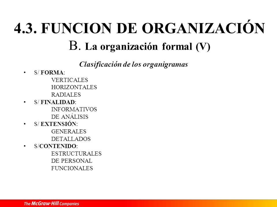 4.3. FUNCION DE ORGANIZACIÓN B. La organización formal (V)