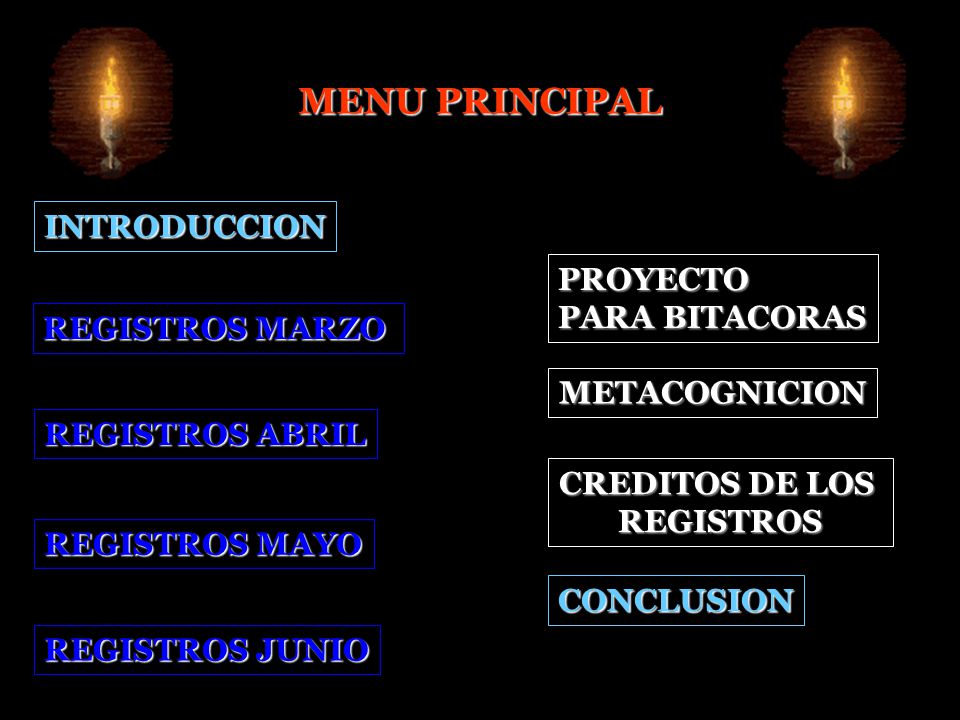 MENU PRINCIPAL INTRODUCCION PROYECTO PARA BITACORAS REGISTROS MARZO