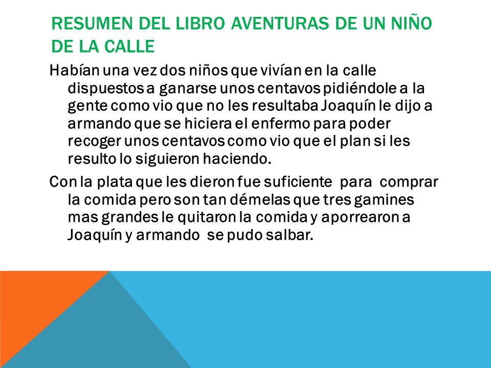 Resumen del libro aventuras de un niño de la calle