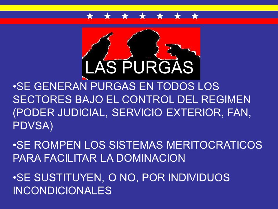 LAS PURGAS SE GENERAN PURGAS EN TODOS LOS SECTORES BAJO EL CONTROL DEL REGIMEN (PODER JUDICIAL, SERVICIO EXTERIOR, FAN, PDVSA)