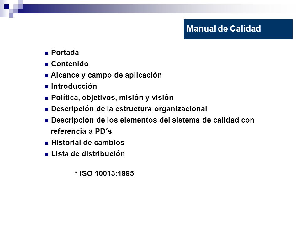 Manual de Calidad Portada Contenido Alcance y campo de aplicación