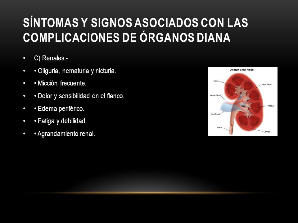 Síntomas y signos asociados con las complicaciones de órganos diana