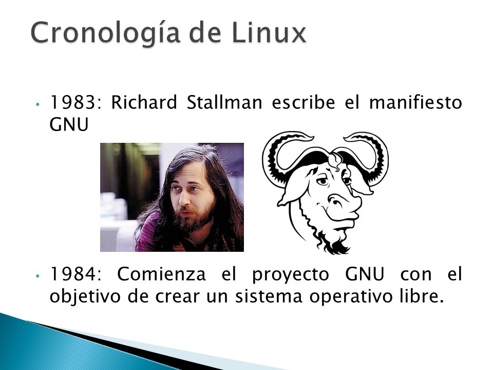 Cronología de Linux 1983: Richard Stallman escribe el manifiesto GNU