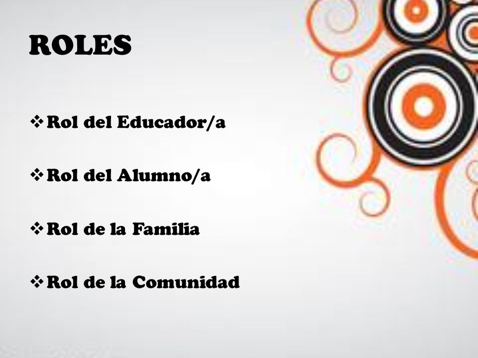 ROLES Rol del Educador/a Rol del Alumno/a Rol de la Familia