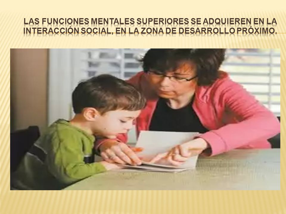 Las funciones mentales superiores se adquieren en la interacción social, en la zona de desarrollo próximo.