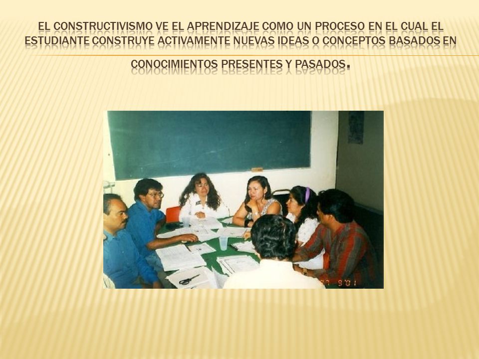 El constructivismo ve el aprendizaje como un proceso en el cual el estudiante construye activamente nuevas ideas o conceptos basados en conocimientos presentes y pasados.