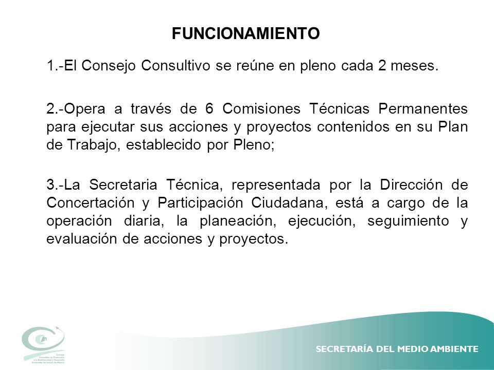 FUNCIONAMIENTO 1.-El Consejo Consultivo se reúne en pleno cada 2 meses.