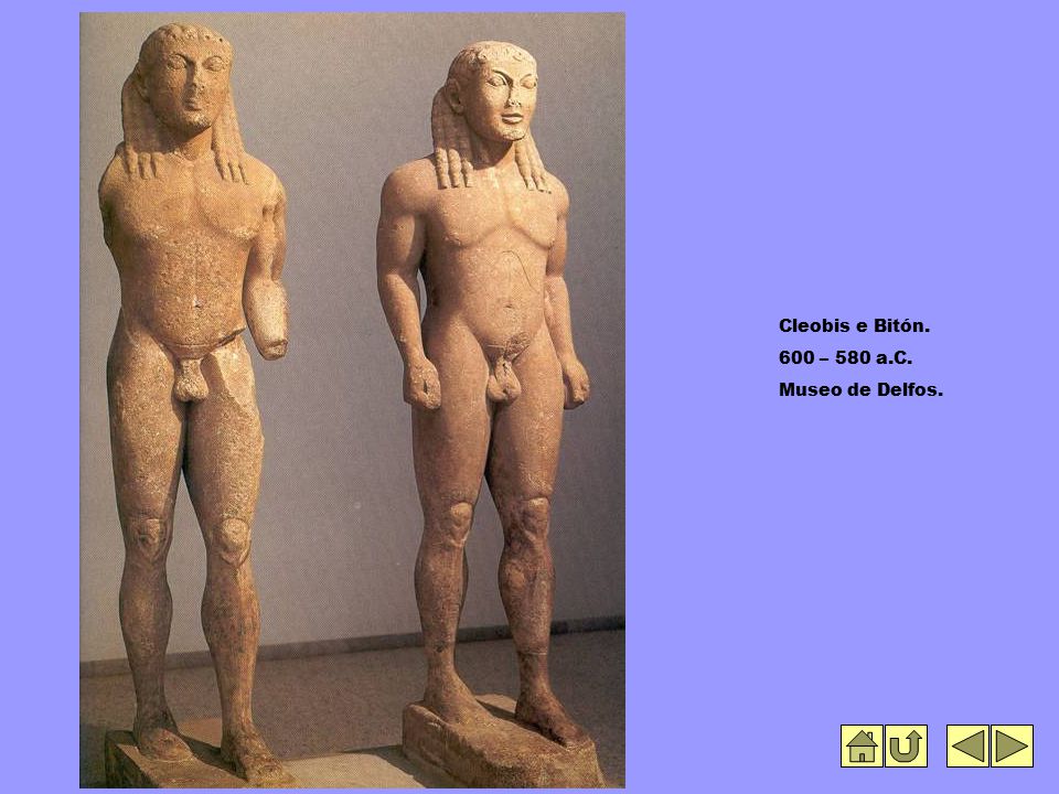 Cleobis e Bitón. 600 – 580 a.C. Museo de Delfos.