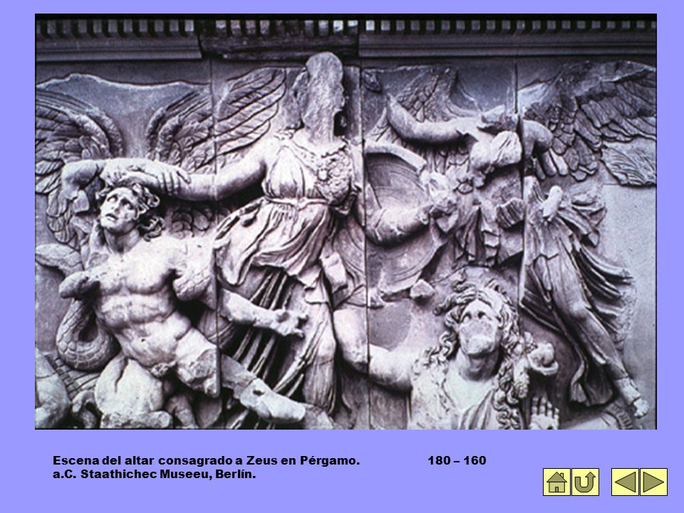 Escena del altar consagrado a Zeus en Pérgamo. 180 – 160 a. C