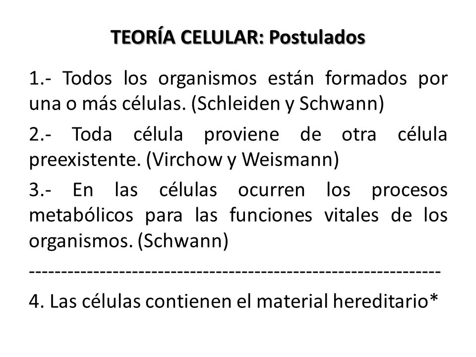 TEORÍA CELULAR: Postulados