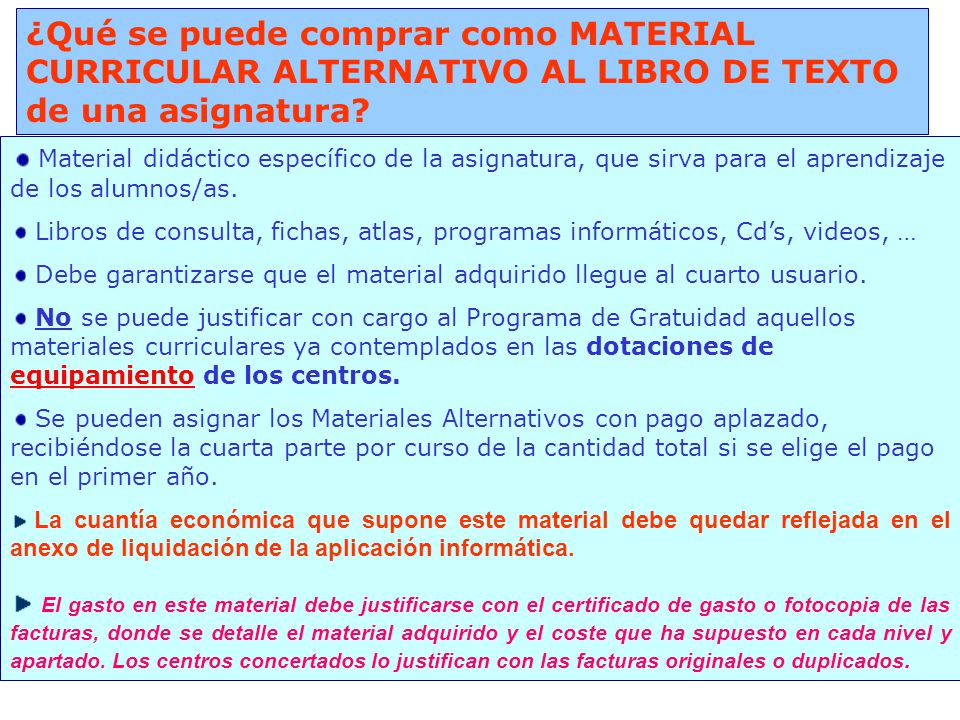 ¿Qué se puede comprar como MATERIAL CURRICULAR ALTERNATIVO AL LIBRO DE TEXTO de una asignatura