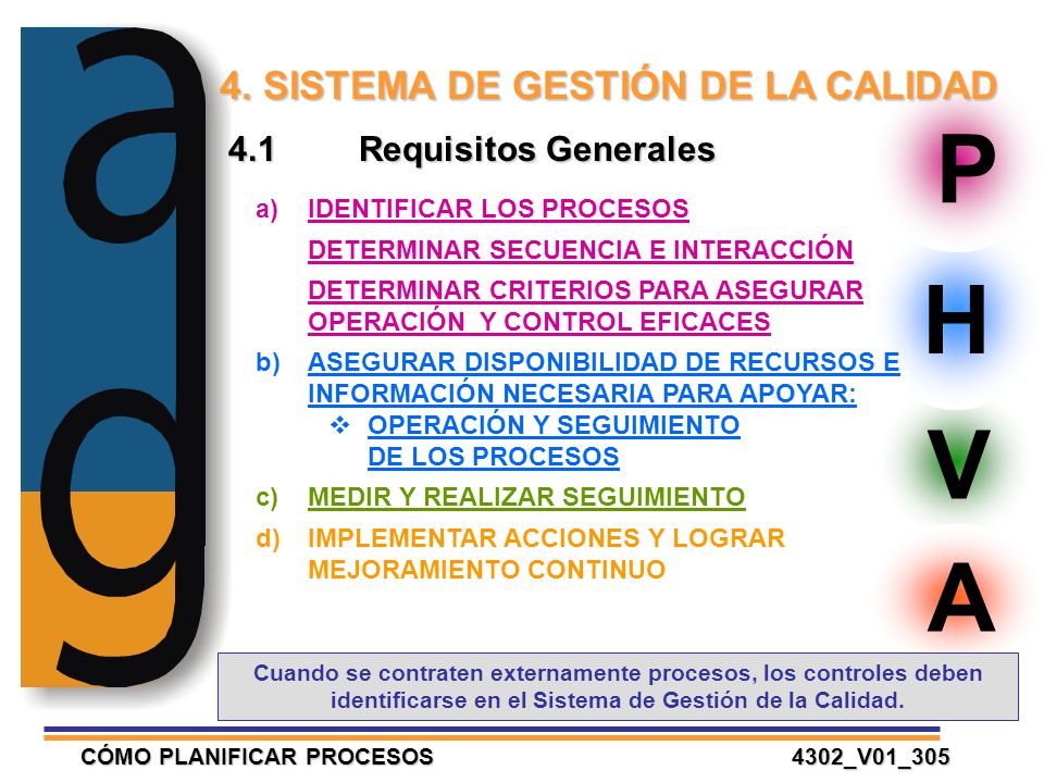 P H V A 4. SISTEMA DE GESTIÓN DE LA CALIDAD 4.1 Requisitos Generales